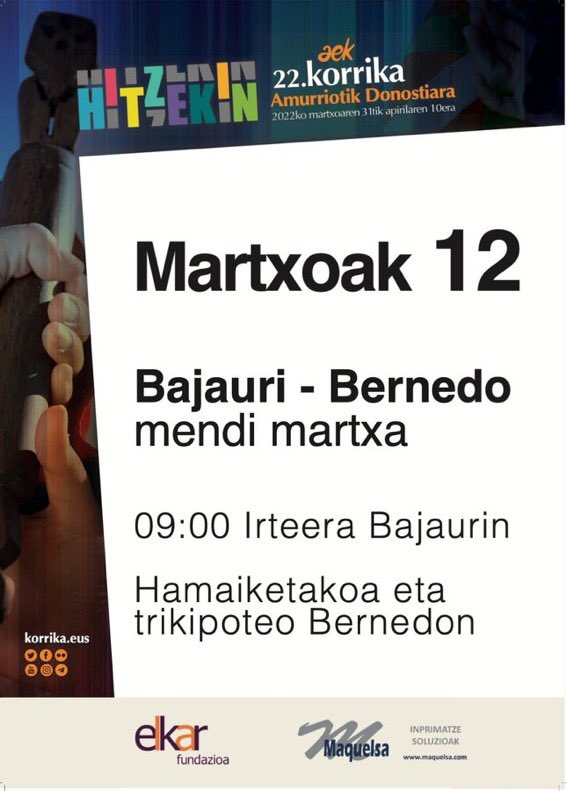 MendialdeaRadio's tweet photo. 𝐒á𝐛𝐚𝐝𝐨-𝟏𝟐-𝐥𝐚𝐫𝐮𝐧𝐛𝐚𝐭𝐚
🚶🏻♀️ ‘Bajauri - Bernedo’ - mendi martxa- #Bajauri
🎲 Juegos infantiles - #Campezo https://t.co/kjFEdlQCkA