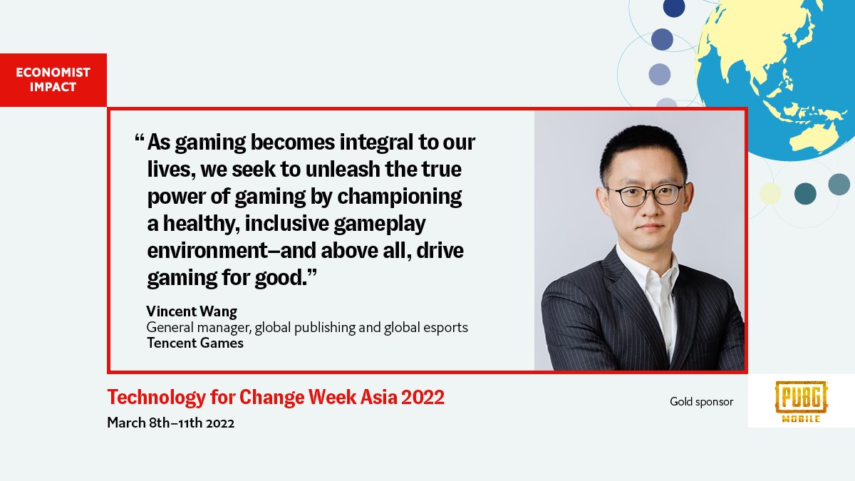 EconomistEvents's tweet photo. We are on the final day of #EconTechforChange with Vincent Wang, General manager, global publishing and global esports, Tencent Games presenting his case study on "The Power of Games to Change the World". Join him now at https://t.co/JDJ65numNU
@PUBGMOBILE https://t.co/WQnC46Y0RH
