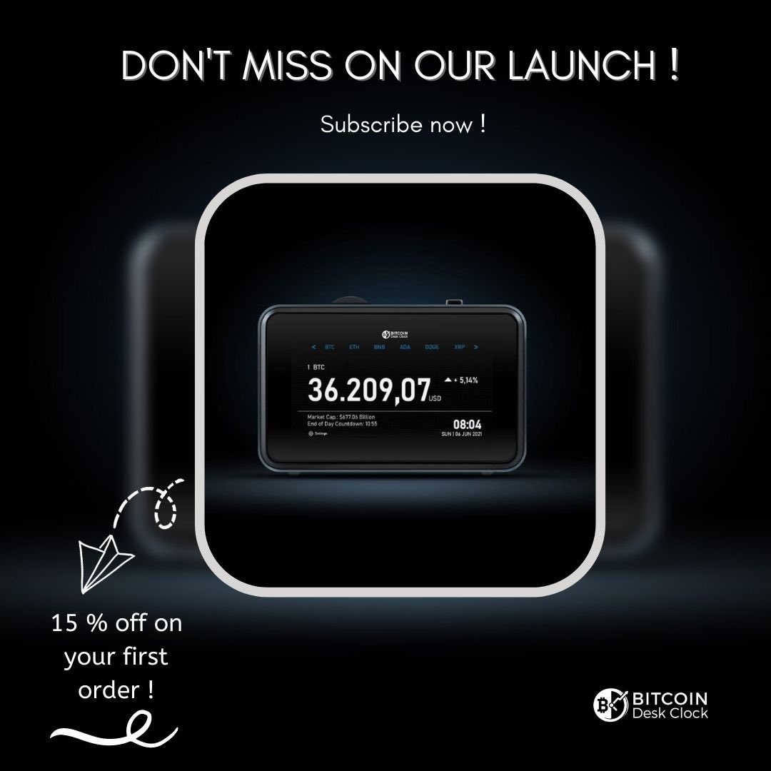 BTC_DeskClock's tweet photo. The Bitcoin Desk Clock is designed to fit on any desk, bedside table or anywhere in the house. A stunning touch display on the front provides quick control.
Get notified by subscribing now ! https://t.co/it17y46LQr
#digitaleconomy  #crypto #digitalcoin  #binancecoin #nftcommunity https://t.co/pKtVmBeBWw