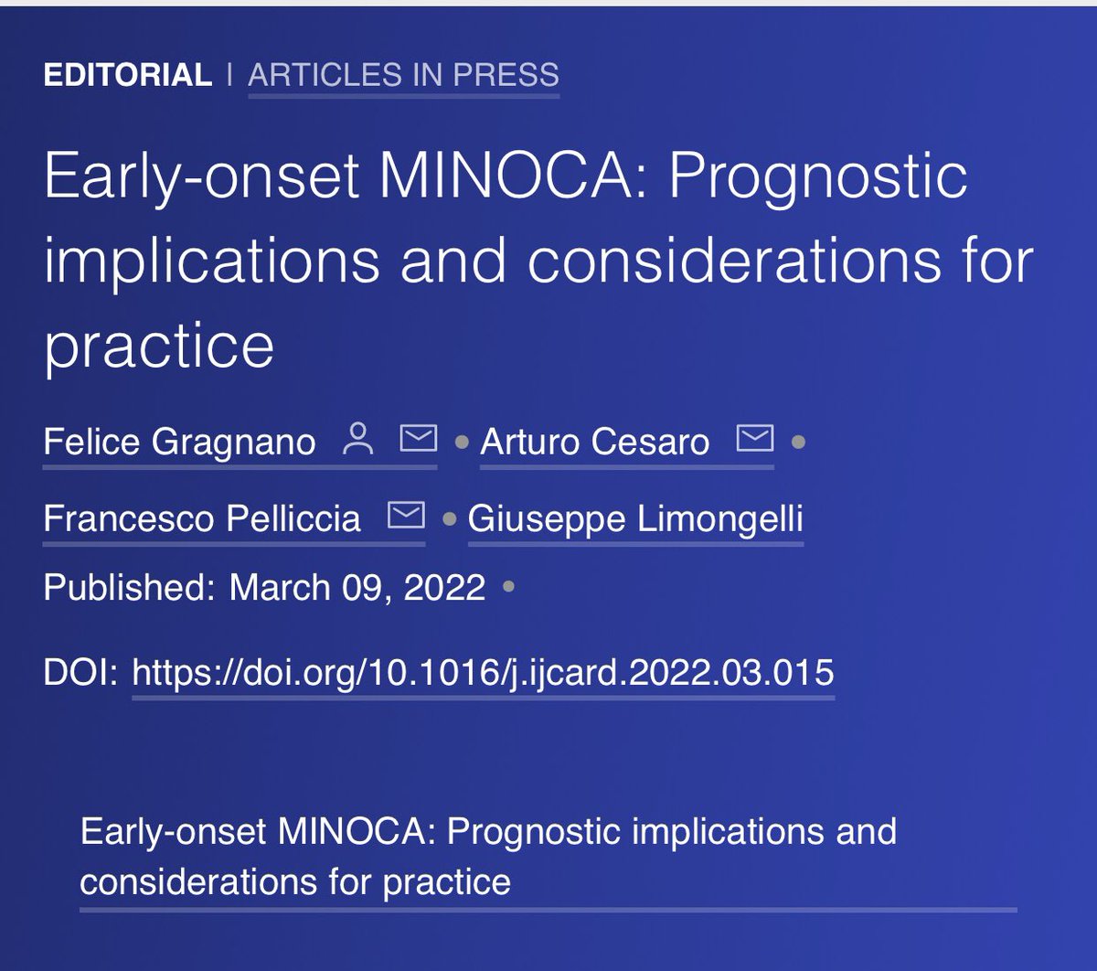 Our Editorial on #EarlyOnset #MINOCA just published in @IJCardio 
@arturocesaro @pelliccia_f @glimongelli 🫀💊
Read ➡️ authors.elsevier.com/a/1eja7c5r%7EX…