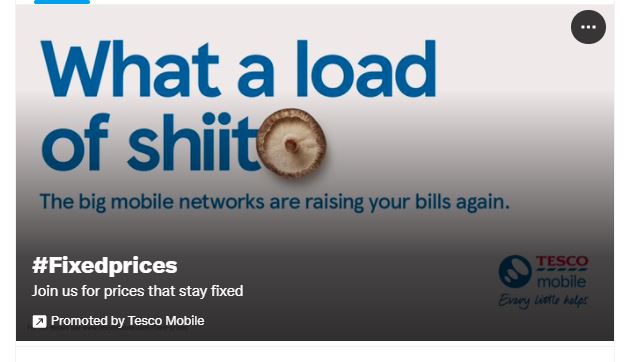 zort70's tweet photo. Did the @bbcapprentice candidates design this advert @tescomobile ? #FixedPrices #FirstTimeDie #WhatALoadOfShiit https://t.co/JNZdwdu2W9