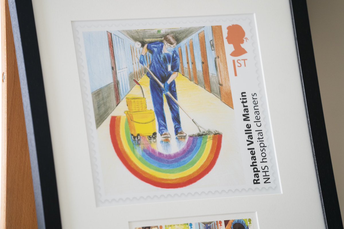 ClarenceHouse's tweet photo. The eight winning designs were chosen by The Prince from 606,049 entries, securing @RoyalMail a world-record for the largest postage stamp design competition. 

Entries celebrated a range of Covid heroes, including NHS workers, cleaning staff, delivery drivers and scientists. https://t.co/3XrbZwRdic