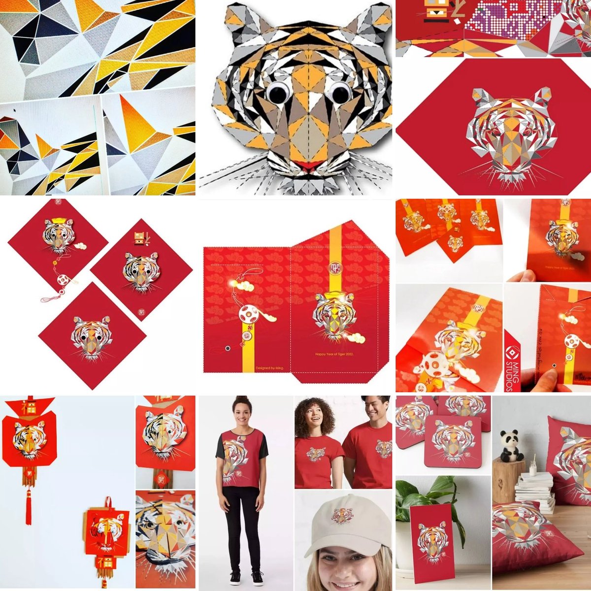 mingmushi's tweet photo. Flashback  #portfoliofavourites #artwork04

"TIGERLOWPOLY" (Materials by respective parties, merchandise photos courtesy of @redbubble) 

STEPS:
1. Low Polygon Tiger
2. Web Banners
3. Red Banners
4. Red Envelope
5. Red Lantern 
7. Merchandise 

https://t.co/Ejav0l5RXS https://t.co/sNe12xfIbu