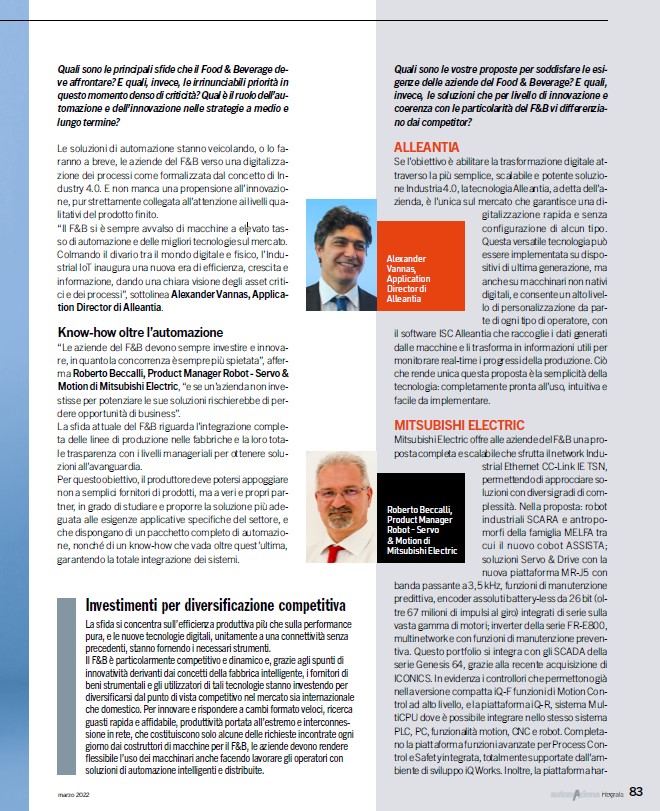 Alleantiasrl's tweet photo. “Il #FoodandBeverage si è avvalso da sempre di macchine a elevata automazione e delle migliori tecnologie.
Leggi l'intervista di @Alleantiasrl su #automazioneintegrata del Gruppo Editoriale @TecnicheNuove .
#IIoT #Industry40 #IntegrationPlatform #technology #edge https://t.co/xOy3Xcmudb