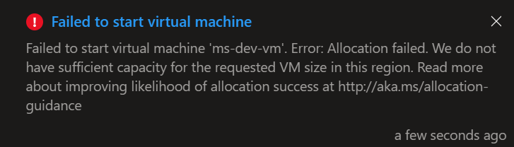 h_ulbricht's tweet photo. #Azure again is not able to allocate my Azure dev VM. This is a show stopper 🙁 https://t.co/kqUwWOq6Qq