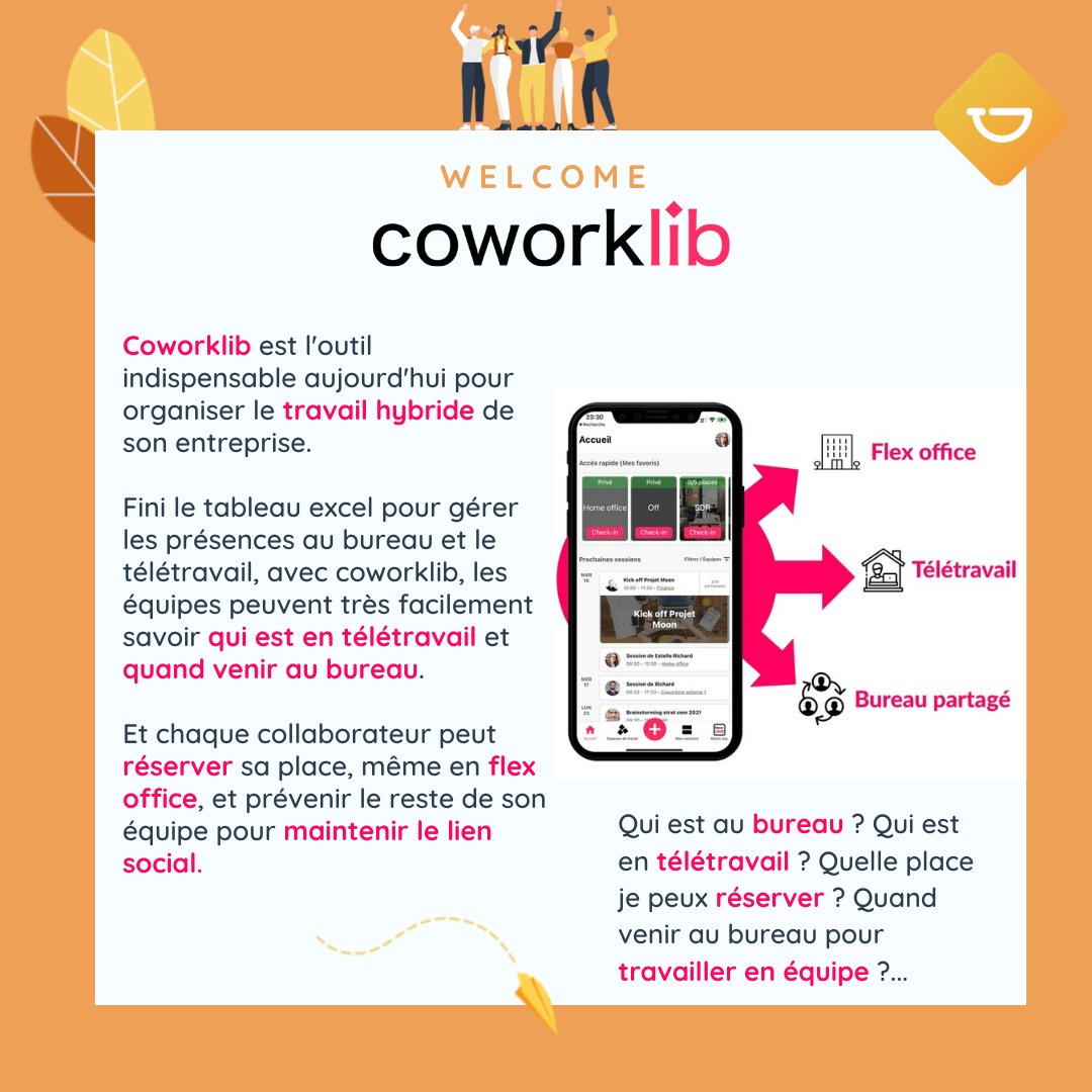 La happytech est très fière d'accueillir @coworklib parmi ses membres, un grand bienvenu ! 💻 coworklib est l'outil indispensable aujourd'hui pour organiser le travail hybride de son entreprise. Plus d'infos sur leur site : hubs.ly/Q015N87x0 #teletravail #collaborateur