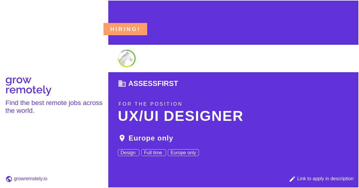growremotelyio's tweet image. Check out this job at AssessFirst for the position UX/UI Designer.

 Apply link: growremotely.io/?id=622a939d4c…

#hiring #remotejobs #AssessFirst #Design