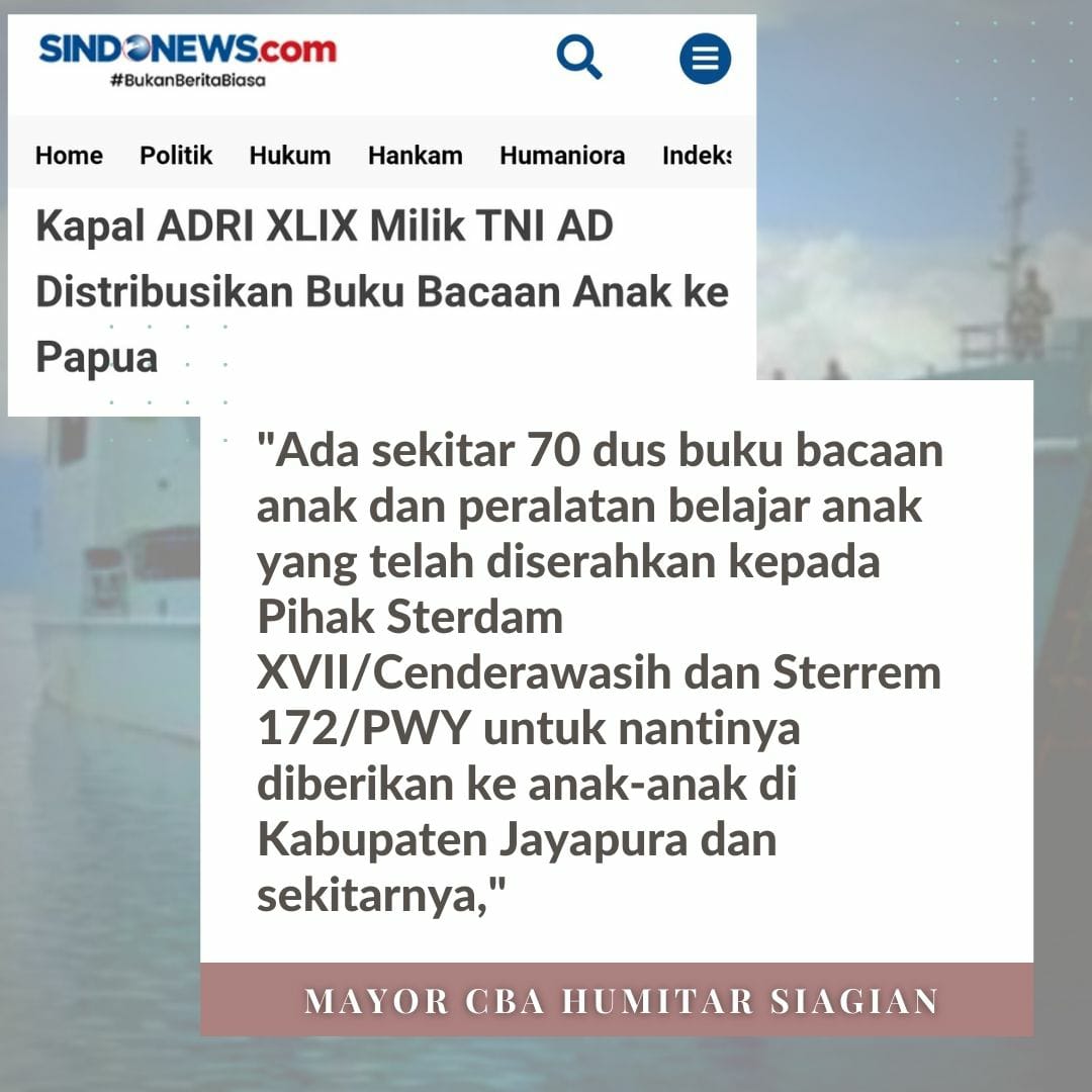 bastiane888's tweet photo. Dukung pendidikan anak, melalui Kapal ADRI XLIX milik TNI AD distribusikan buku bacaan utk anak² Papua ...

#TNIDukungPendidikanPapua https://t.co/WxTURdRV01