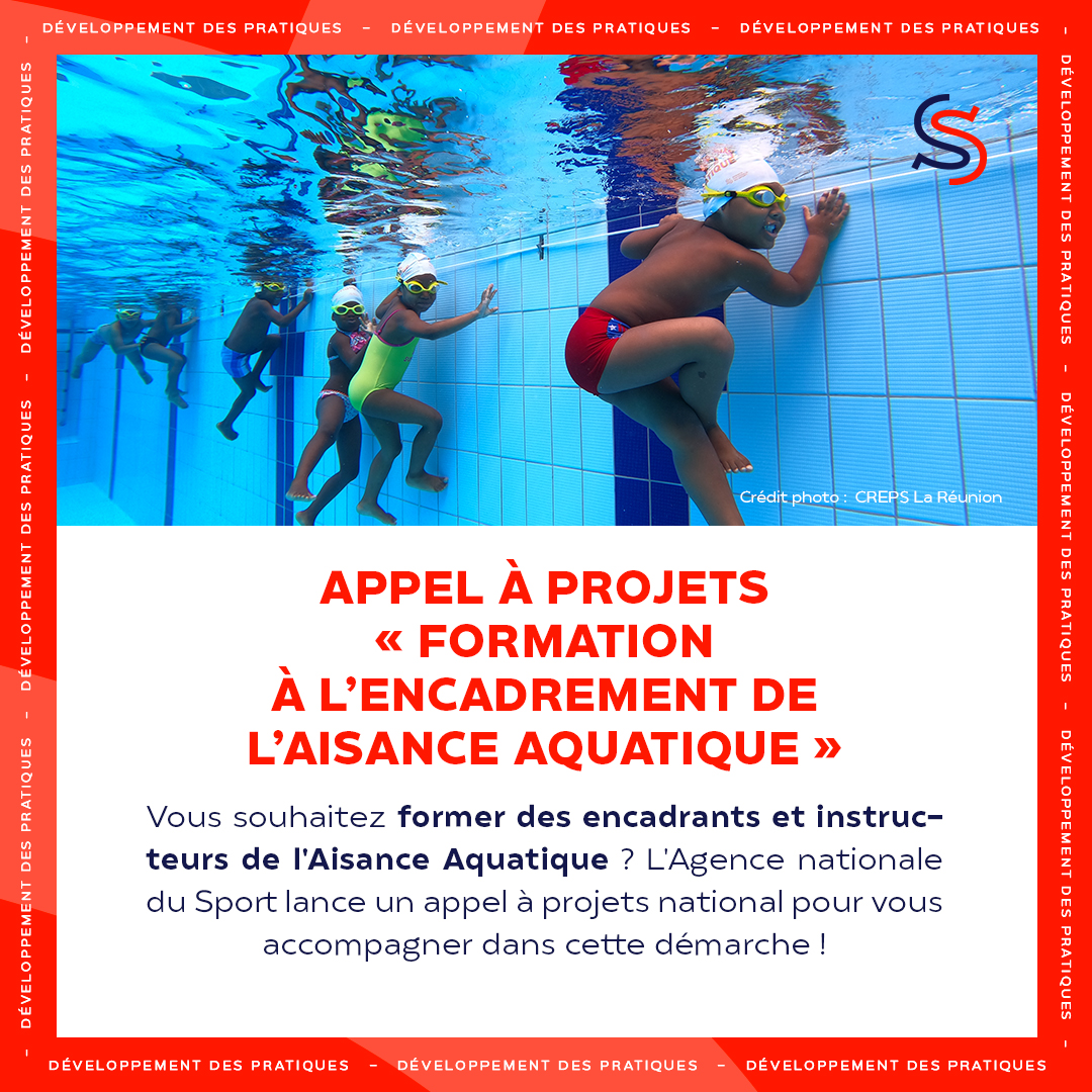 Agence_du_Sport's tweet photo. Lancement de l’AAP national 2022 « Formation à l’encadrement de l’Aisance aquatique » !
2 M€ permettront de soutenir des actions de formations portées par les fédérations, collectivités, et CREPS. 
Date limite de dépôt : 06/05
+ d’infos : https://t.co/YZBwEks0p5
#TouspourleSport https://t.co/rqZEecPJq4