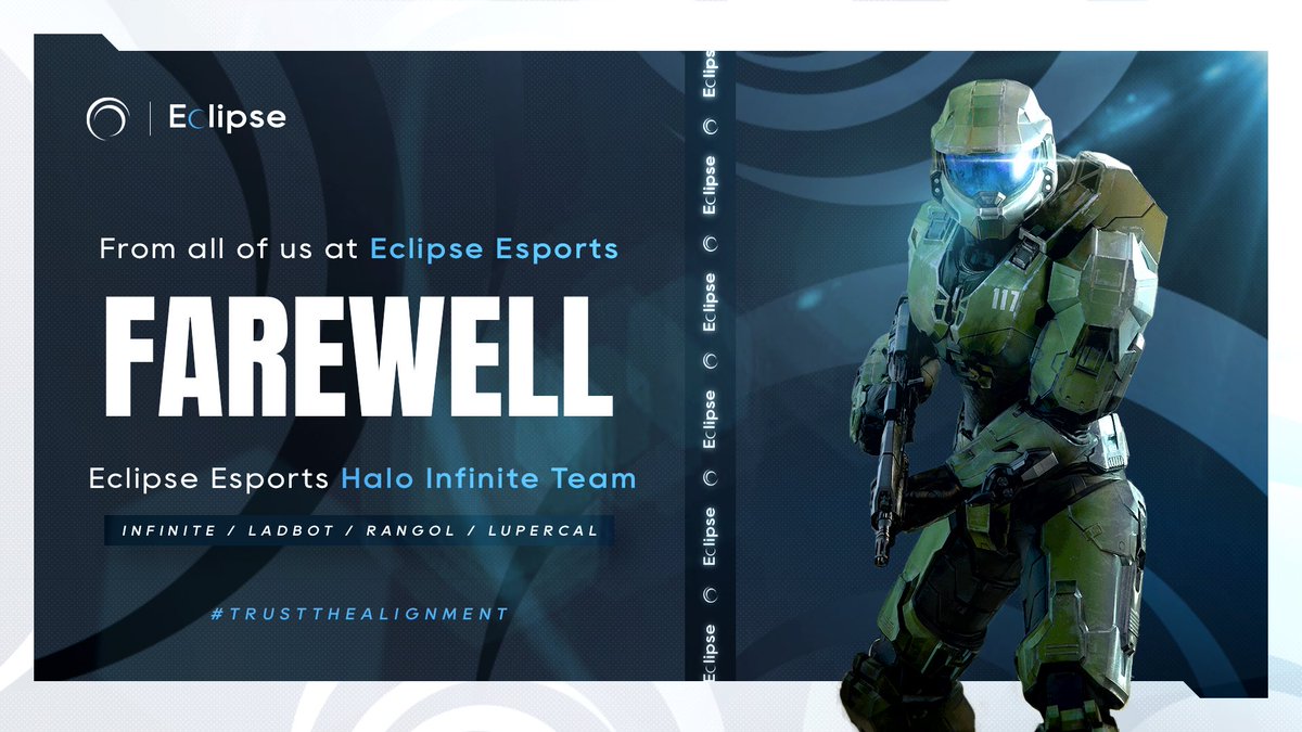 MoreBandits's tweet photo. [#Farewell] [#HaloInfinite] 

Unfortunately we say goodbye to our Halo Infinite team. 
@Infinite9918 
@LadbotTM 
#Rangol
@Lupercal_Halo 

We wish you all the best with your future endeavours. It’s been an honour having you represent us. 

#TrustTheAlignment #ECLP2022 #ECLPHALO https://t.co/BDvCv1vBeF