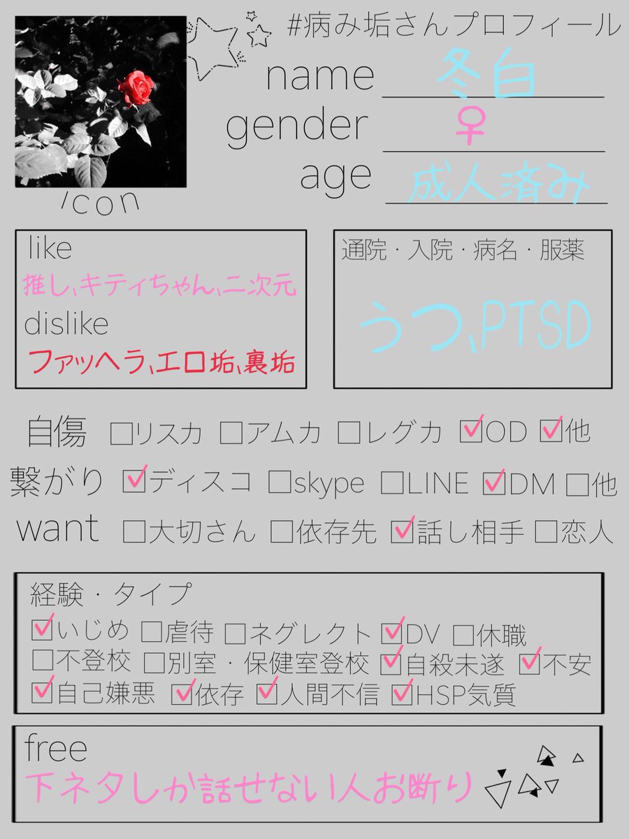 病み垢さんプロフィール