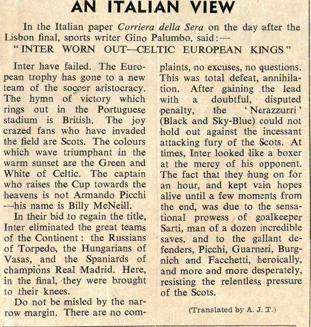 tirnaog_09's tweet photo. How the Italian press reported on Celtic's European cup win in Lisbon. Have a great day HH https://t.co/e6Wq8Lfbp0