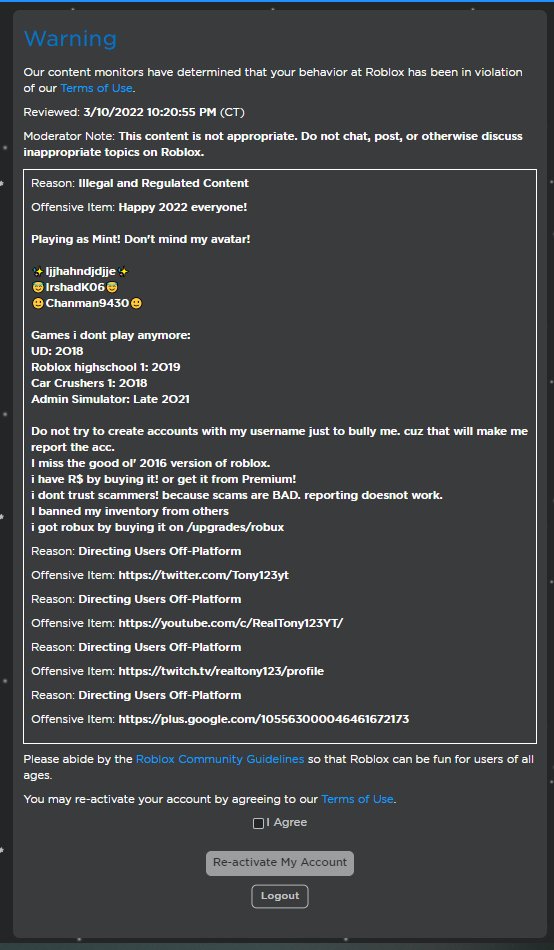 Tony123Yt's tweet photo. imagine warning me for my bio😒
#robloxwarning https://t.co/Lhyvf3gpNI