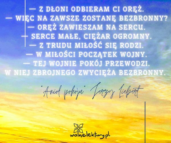 Wiersz „Anioł pokoju” pochodzi z tomu „Gusła”.
wolnelektury.pl/katalog/lektur…