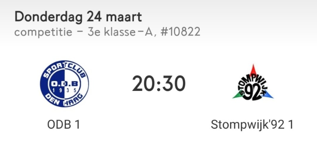 Stompwijk1's tweet photo. De wedstrijd van as zondag 13 maart

@odb 1 - @Stompwijk1 

Is verplaatst naar 24 maart.

@Haagsamvoetbal @HaagVoetbal @voetbalinleiden @100Remco https://t.co/wpfmO2cSyQ
