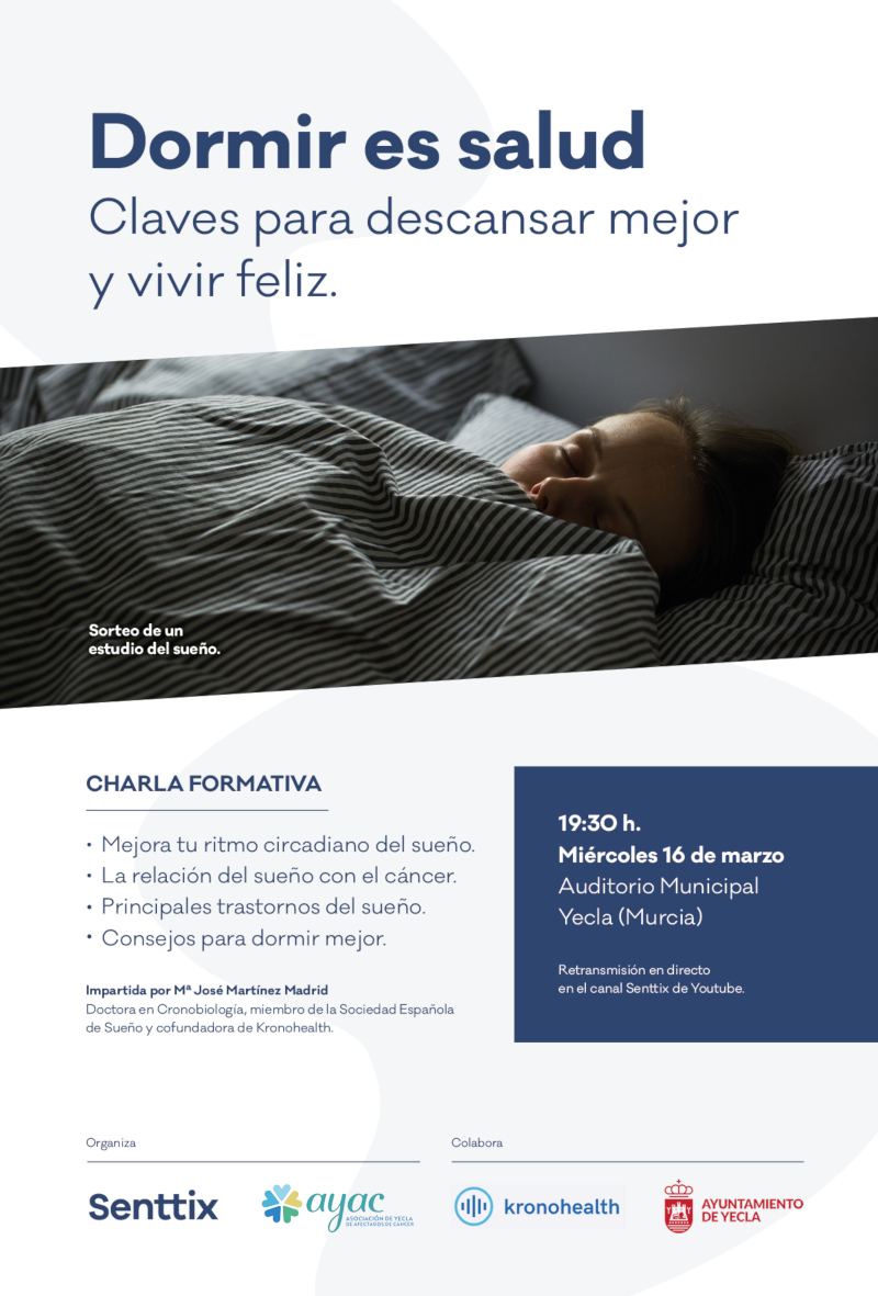 AYACYecla's tweet photo. El próximo miércoles 16 de marzo a las 19.30h @SenttixEsp ha organizado junto a AYAC y @KronohealthSL una charla formativa bajo el título 'Dormir es salud: claves para descansar mejor y vivir feliz'. 😴💤 https://t.co/rbOcZ6vAeZ