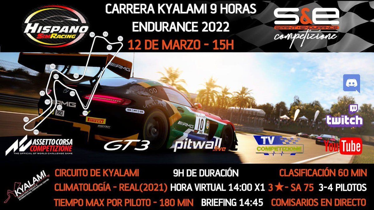 SRPracingteam's tweet photo. Nuestros pilotos de ACC disputaran la Qualy del campeonato de resistencia de @SCompetizione @AssettoH en el Circuito de Kyalami en este campeonato llevaremos 4 coches donde daremos lo máximo de nosotros https://t.co/ayGEuphv3v
