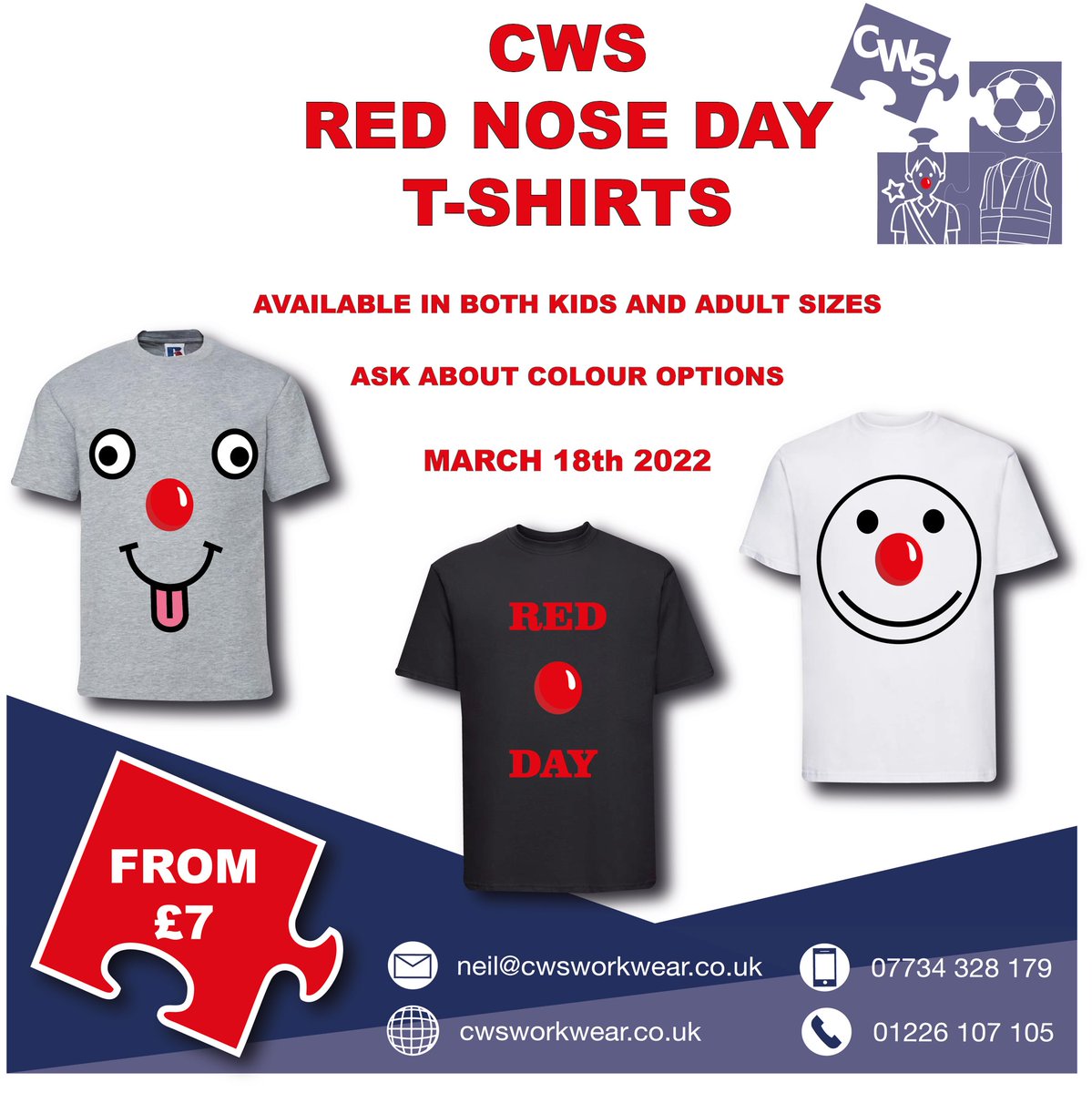 Cws_workwear's tweet photo. Still time to order you red nose t-shirts. Order over the weekend for local delivery free. https://t.co/MldBAJVqXt