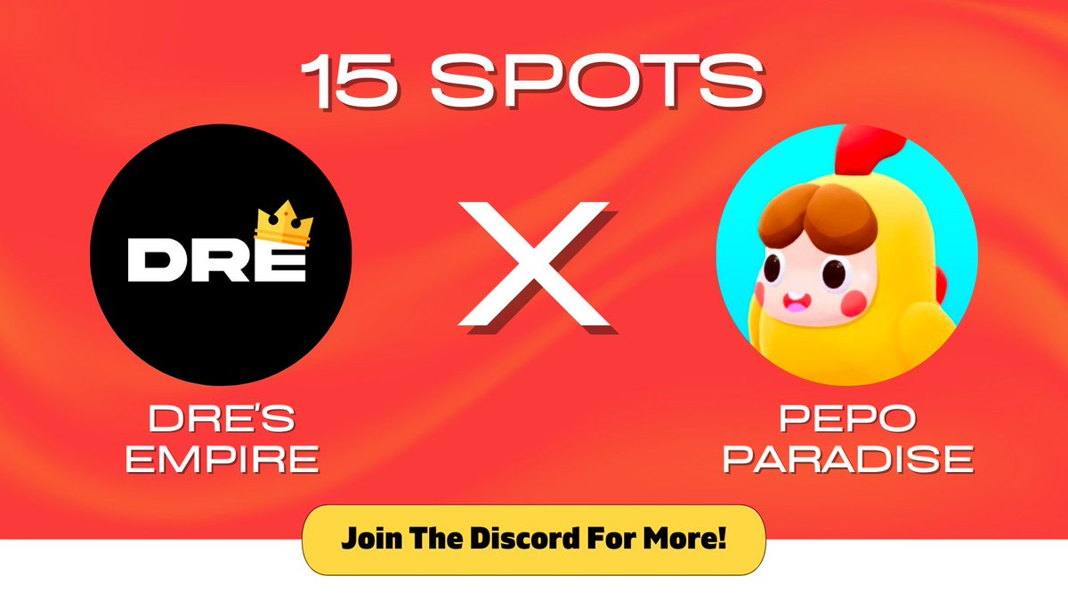 EmpireAlphaHQ's tweet photo. Dre's Empire x Pepo Paradise

@PepoParadise have given us 15 whitelist spots to giveaway on our alpha group: https://t.co/oqIOd8YIvm

Requirements:
1. Follow @PepoParadise, @Dres_Empire and @Tma_420 
2. Like, RT and Tag 3 friends
3. Join: https://t.co/OKTbPxvOU6

Ends 24 hours https://t.co/gTsCMRYgAc