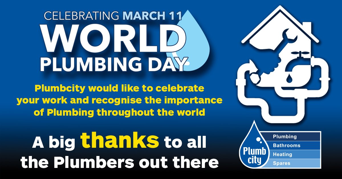 Happy World Plumbing Day! - Plumbcity would like to celebrate all our Plumbers, Installers and Engineers - and recognise the important role that Plumbing has throughout the world. A big thanks to all the Plumbers out there! #WorldPlumbingDay #Plumbing #Heating #Sanitation