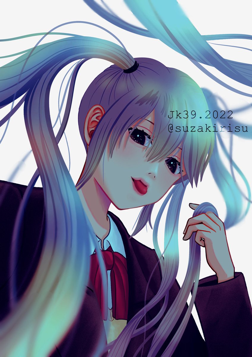 1girl solo twintails long hair tongue tongue out jacket  illustration images