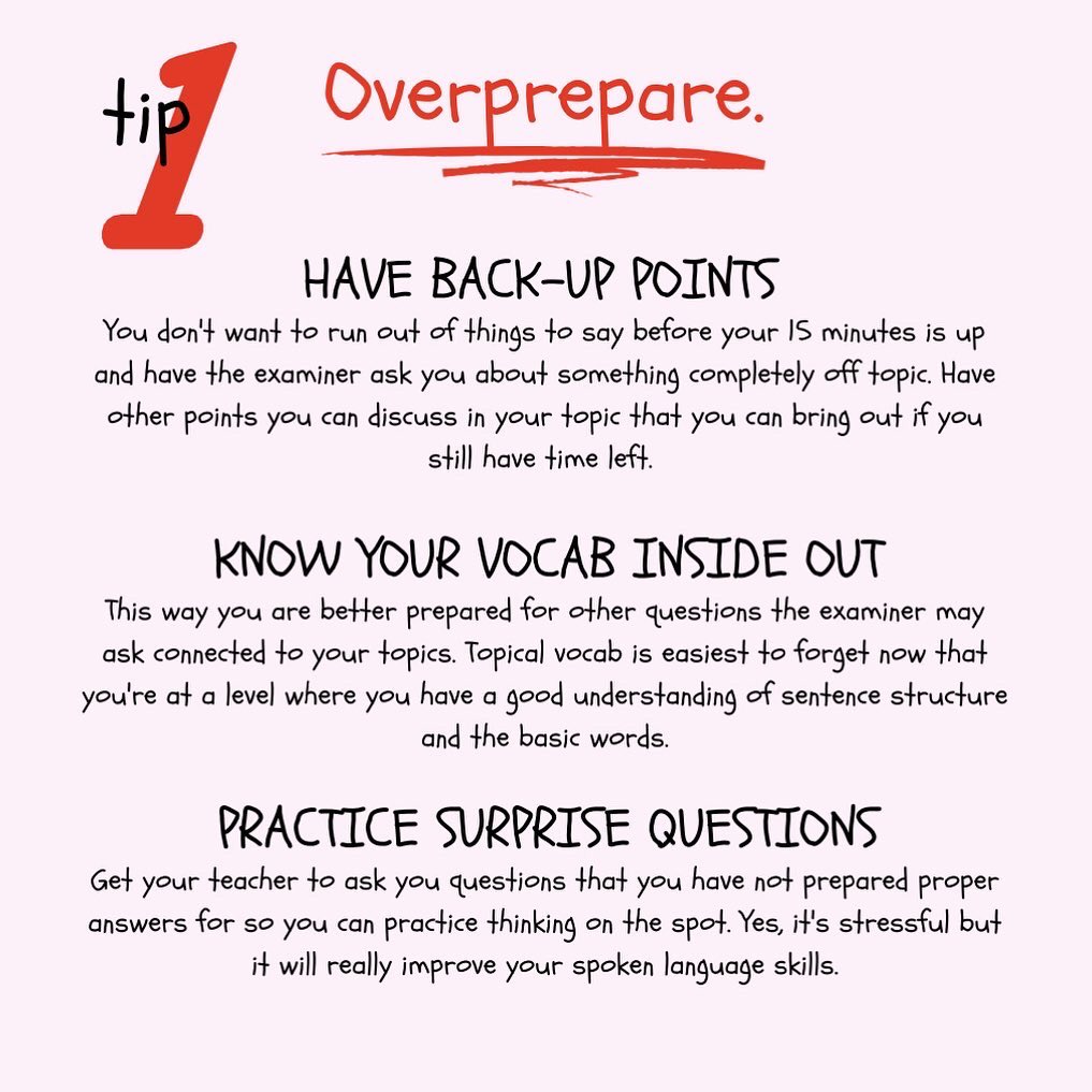 LearnLangwiches's tweet photo. Here’s some tips and tricks I learned to help me feel more confident in my #Mandarin #SpeakingExam! Hope this helps, and good luck to everyone having their exam in the next few weeks 😊📚 #ModernLanguages #ExamTips #StudyTips https://t.co/CmkScSCz0V