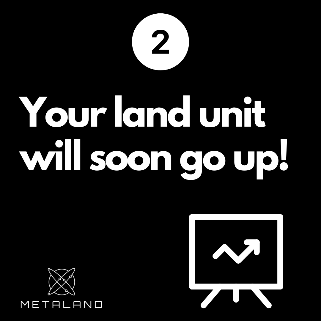 MetalandN's tweet photo. Your Land purchase is an investment where you can expect increased value📈 

The more our community grows &amp; land becomes more scarce, the higher your land gains value too!💰 Buying early allows you to enjoy this growth! See you at the Top🚀
#Metaland #metaverse #nft #buylandtoday https://t.co/rzU5OvZLbH