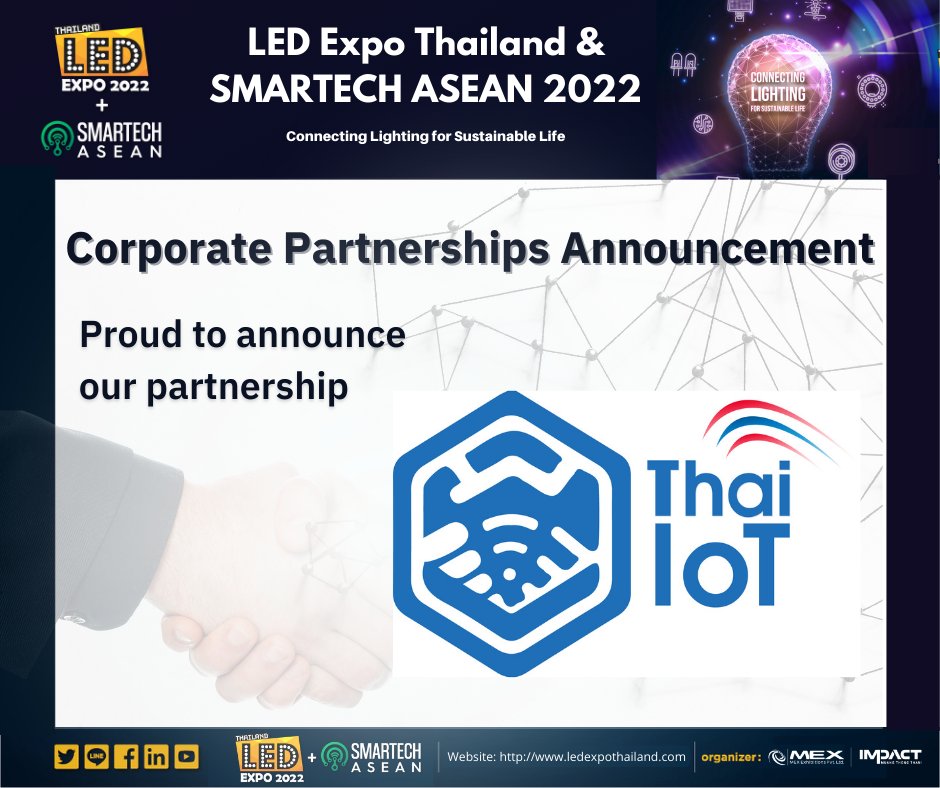 lightdesignexp's tweet image. PARTNERSHIP ANNOUNCEMENT:
Thai IoT Association

We are proud to announce a new partnership with the Thai IoT Association to become a corporate partner with LED Expo Thailand and SMARTECH ASEAN 2022 

#LEDExpo2022 #LEDIndustry #LEDTechnology #Smartlighting #SmartLED