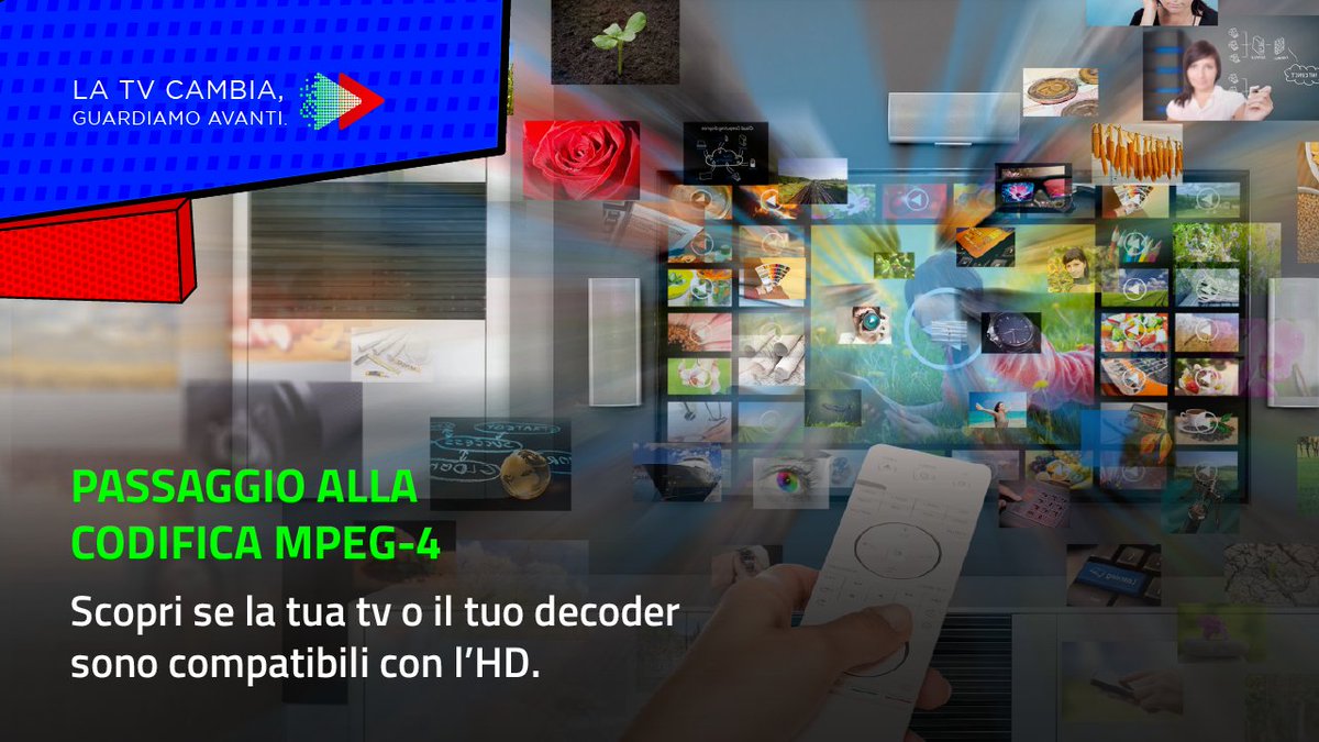 ReteUrp's tweet photo. Nuova #TVdigitale, attivata in tutta Italia la codifica #MPEG4 per la trasmissione di tutti i programmi delle #emittentitelevisive nazionali. Al via risintonizzazione TV e #decoder. https://t.co/7Leqv1y4Mq https://t.co/gFzfqOtVkQ