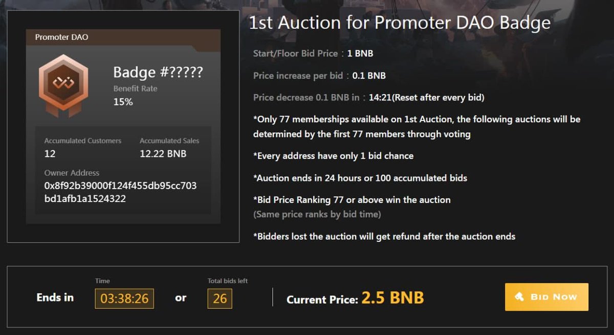 Puppppy9's tweet photo. @gypsyjulesnyc @DreamGives @AddilynnsDadd @PandCrypt @brittney9246 🌟Last 4 hours and 26 bids left!! The price of #PromoterDAO Badge reached 2.5 BNB🌟

As the certificate of 777 Global limited memberships of Promoter DAO, ONLY 77 of them are available on the 1st Auction!

Auction website: https://t.co/d8jVo8N71J

#Lifeinfinity #NFT #Metaverse https://t.co/xjDBUABD7q