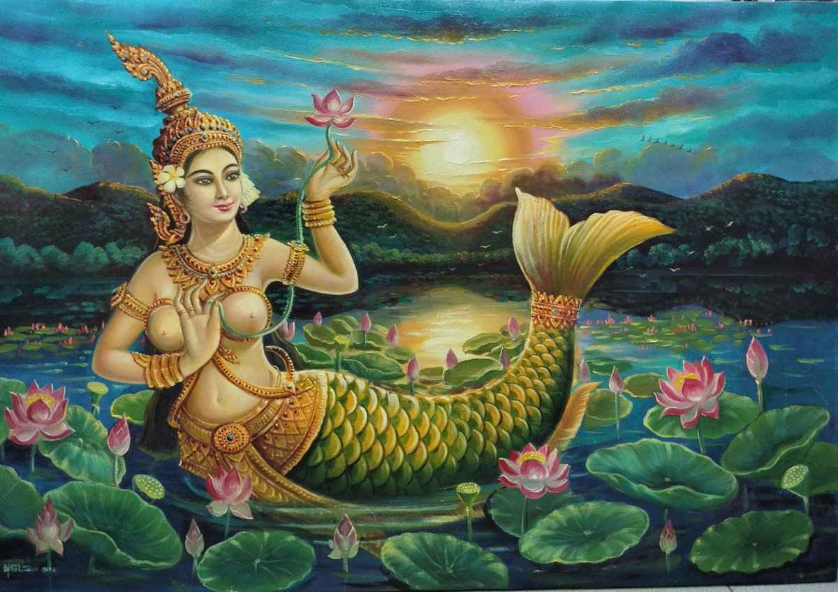 Check out Asia Khmer Mermaid Wall Are décor Oil Painting Signed