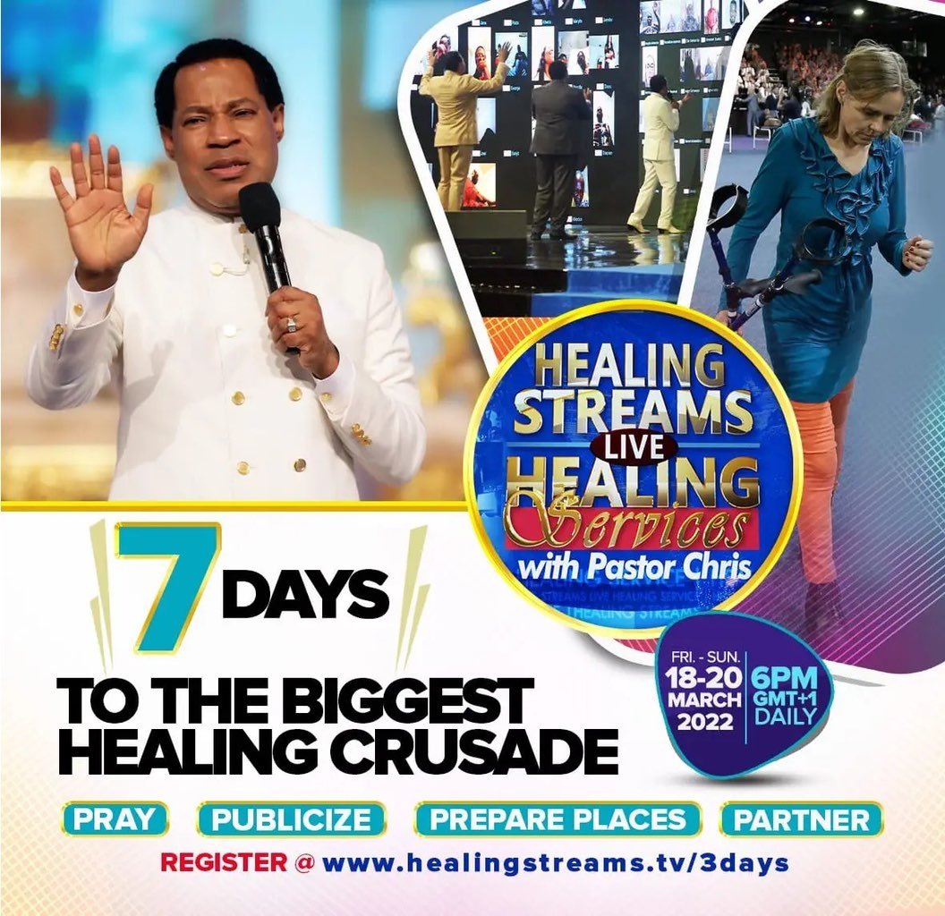 blwghzonea's tweet photo. IT’S 7DAYS TO THE HEALING STREAMS LIVE HEALING SERVICES WITH PASTOR CHRIS

Date &amp; Time: Friday 18 to Sunday 20, March 2022; 6 p.m. (GMT+1).

Take action by:

👉🏻 Registering people for the program @ https://t.co/M2fcpfh0em https://t.co/U0hj49FqBl