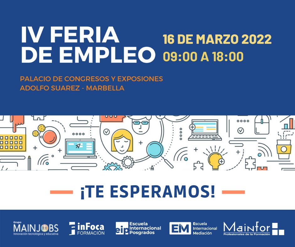 MainforEnglish's tweet photo. 🗓️ El próximo 16 de marzo estaremos presentes en la IV Feria de Empleo de Marbella, un lugar de encuentro entre talento y oportunidades. ¡No te lo pierdas!
Obtén tu entrada gratuita en el siguiente enlace 👉 https://t.co/yOEHnBqXBD https://t.co/MhxHol3gjJ