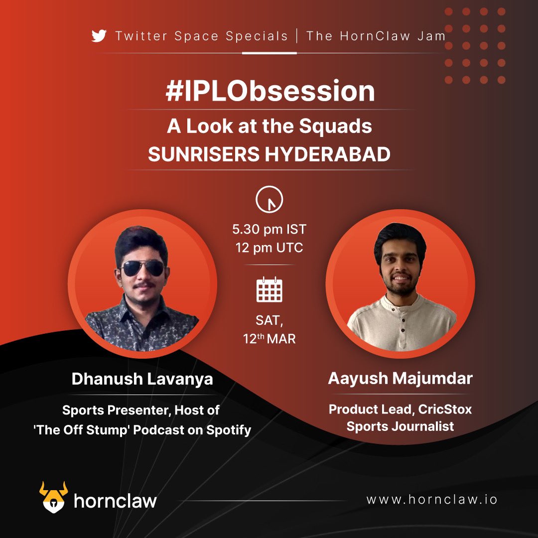 theHCprotocol's tweet photo. So excited to have @dhanush2k join @AayushM for the third discussion in our #IPLObsession series where every week we discuss one @IPL squad and their chances at the #TATAIPL2022! 

Tomorrow, we’ll talk about the #OrangeArmy @SunRisers! #ReadyToRise 

https://t.co/GoGU3fCkP1 https://t.co/d20qMzMygu