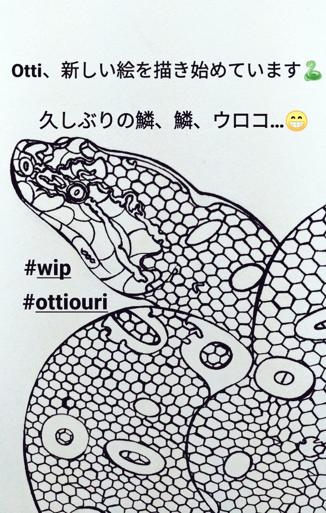 Otti、先週から新しい絵を描いています🖊️久しぶりにウロコを満喫🐍完成するまでまた時間がかかりそうです😁 #OttiOuri #art #Artist #illustration #イラスト #ペン画 