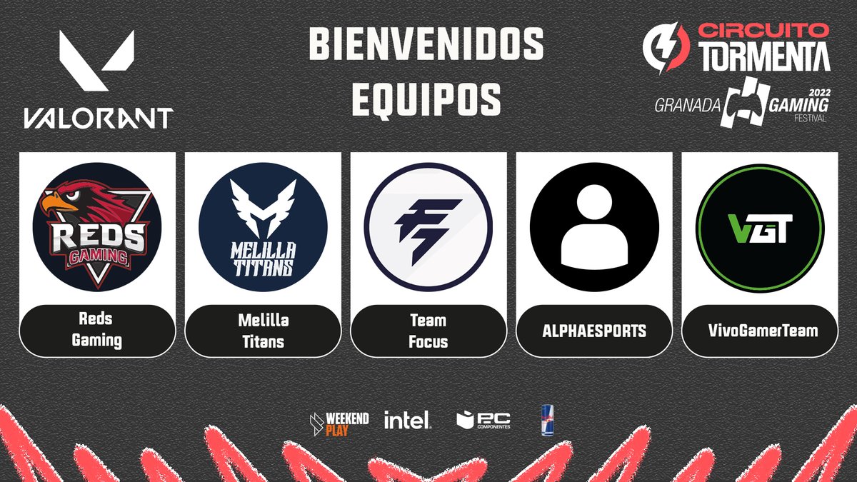 <a href="/EX0TIKGAMING/">EXØTIK GAMING</a> @WILDFIRELIONS1 <a href="/DojoGamingEU/">⛩️ DOJO Gaming ⛩️</a> <a href="/AbeconejosBTG/">Abeconejos</a> <a href="/teamkgs1/">teamkgs</a> <a href="/SomosLaTormenta/">Circuito Tormenta</a> <a href="/TormentaVALes/">Circuito Tormenta | VALORANT</a> ¡Buenos días! 

Seguimos presentando a los equipos de nuestra parada de <a href="/TormentaVALes/">Circuito Tormenta | VALORANT</a>. 🔥

➡️@Redsgaming_ESP
➡️<a href="/MelillaTitans/">Melilla Titans</a>
➡️<a href="/TeamFocus_EU/">Team Focus</a>
➡️ALPHAESPORTS
➡️<a href="/VivoGamerTeam/">VGT</a>

<a href="/SomosLaTormenta/">Circuito Tormenta</a> #CircuitoTormenta