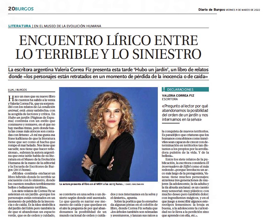ValeCorreaFiz's tweet photo. 👉 Entrevista en el Diario de Burgos, por si gustan leer!! 

👉Y aprovecho para recordarles que esta tarde voy a estar en el ciclo “Los que cuentan”, en el Museo de la Evolución Humana  junto a Jesús Pérez Saiz. https://t.co/8iJNYany34