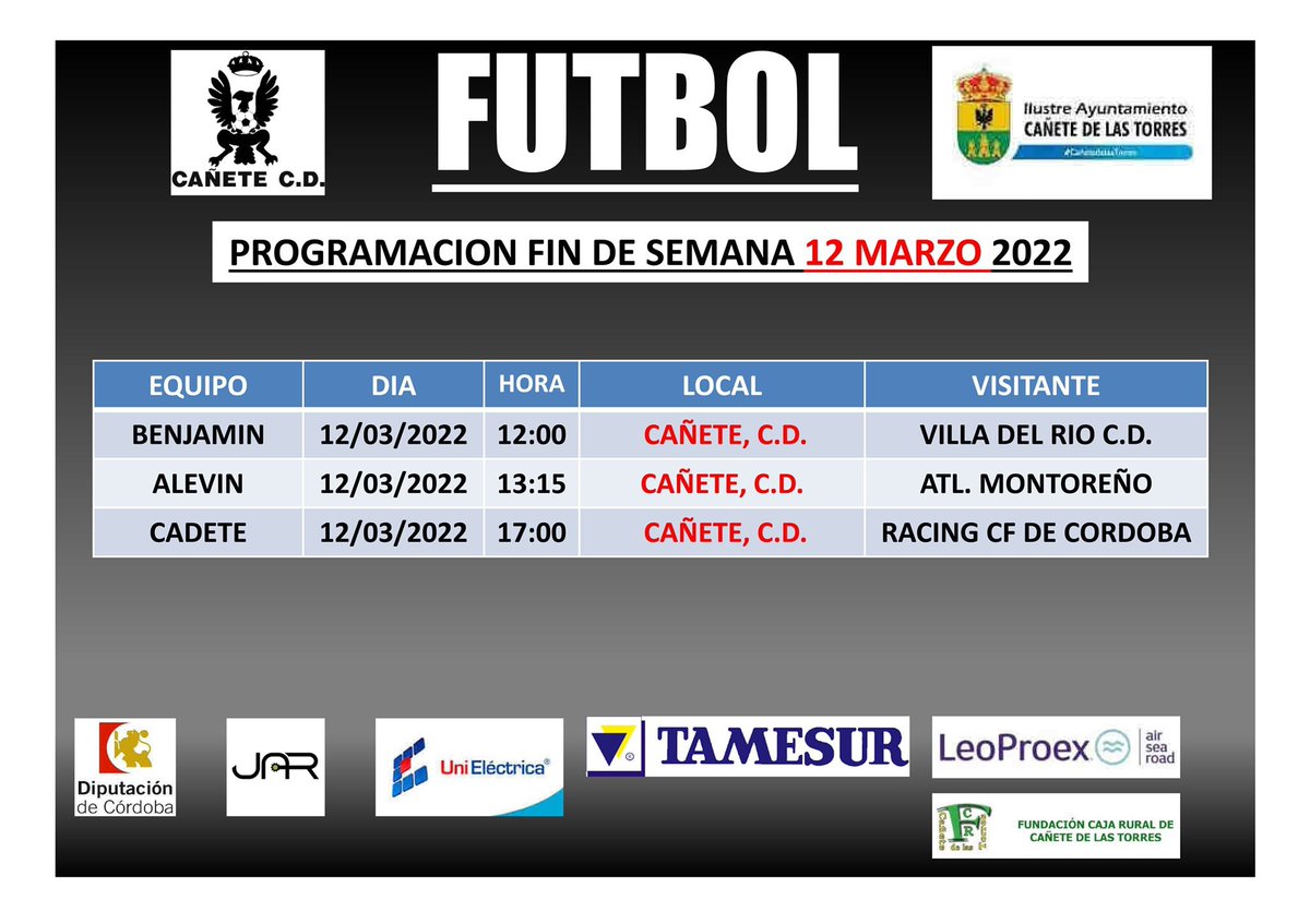 Vuelve el fútbol a nuestro Estadio y vuelve con tres grandes partidos de nuestros equipos para disfrutar de un gran sábado futbolero.

Os esperamos, os necesitamos