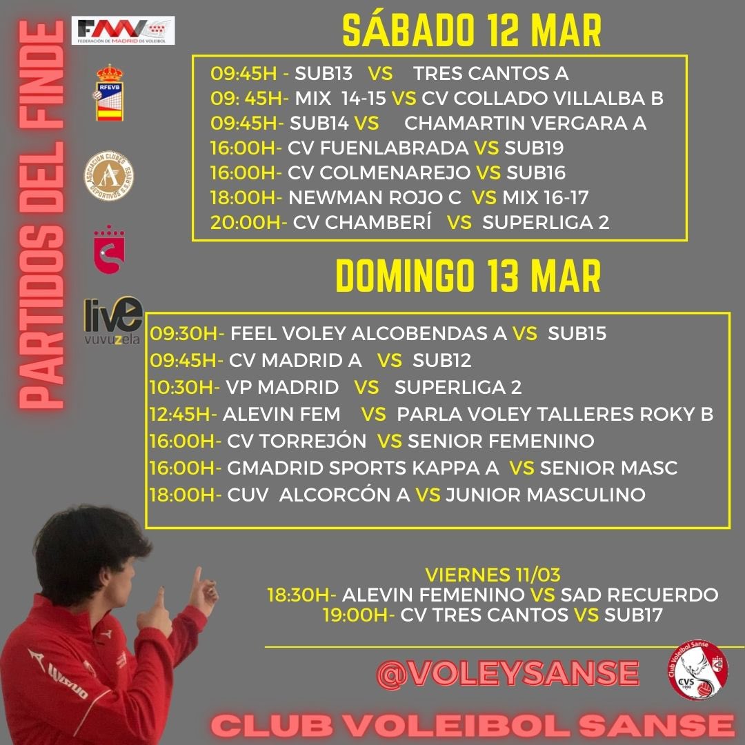 voleysanse's tweet photo. 🔜 ¡NUESTROS PARTIDOS DEL FINDE! 🏐
🏟️En el CVStadium:

📆 Viernes:  Alevín femenino 

📆 Sábado: Sub13, Mix 14-15, Sub14 y Superliga 2

📆Domingo: Alevín femenino

👥Aforo al completo en la instalación
😷 Uso obligatorio de mascarillas 

#CvStadium #CvS #JugamosEnCasa #Temp21-22 https://t.co/vFxjt0JaKU