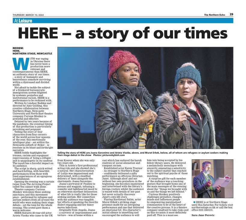 Must-see production from the northern powerhouse that is <a href="/northernstage/">Northern Stage</a> First-class performances from <a href="/erkekmurat78/">Murat Erkek</a> @ArietaVisoka <a href="/JoanaGeronimo4/">Joana Geronimo</a> <a href="/karentraynor/">KAREN TRAYNOR</a> Never has the incredible work of <a href="/curiousmonkey_/">curious monkey</a> been more needed or necessary #ukraine #refugees <a href="/hellfuss/">Helen Fussell</a> #PROUD