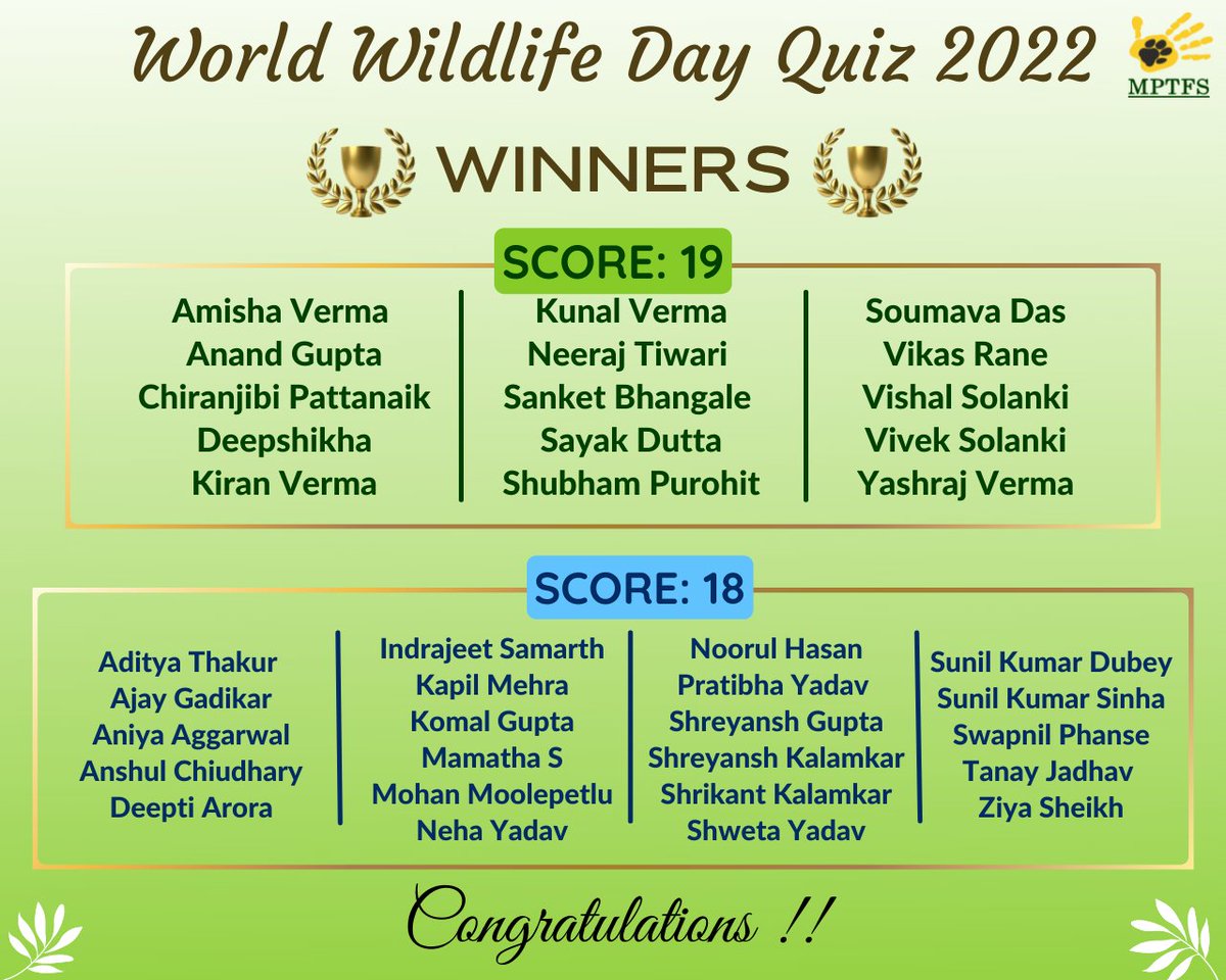 mptfs's tweet photo. Happy to announce of "World Wildlife Day Quiz 2022"
All Participants can check their score, download the answer key, get their quiz e-certificates in PDF format from the following link:
https://t.co/9jhLx1chNd
#quiz #ContestAlert #mptfs #learntosave https://t.co/QB2YQa3SBK