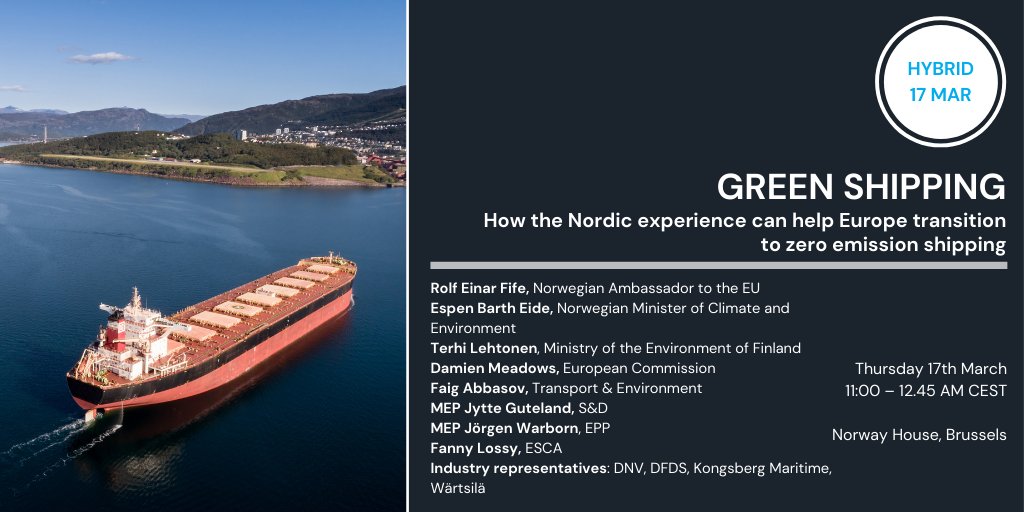 transenv's tweet photo. 📢HYBRID EVENT: How the Nordic experience can help Europe transition to zero emissions shipping🚢

Join us and our array of expert panelists👇👇

https://t.co/POAiq6nmT0 https://t.co/xxRJsMgmcF