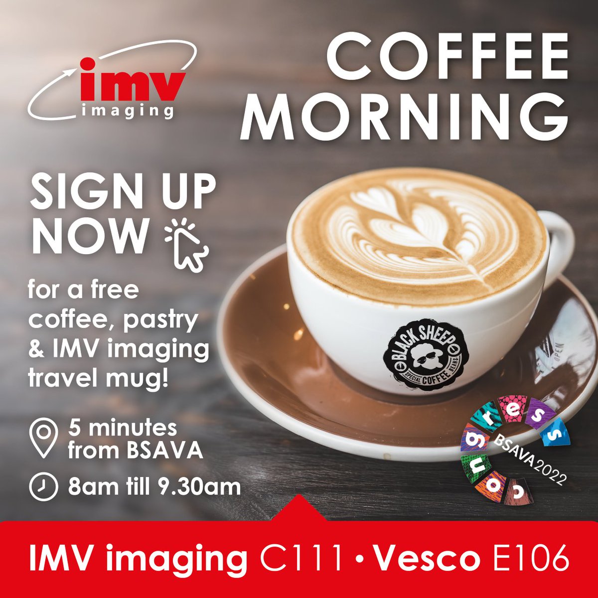 IMVimaging's tweet photo. Are you attending BSAVA Congress? We would like to invite you to our first ever congress coffee morning! 🤩

Start your day off right with a FREE coffee, pastry and an IMV imaging travel mug 🥐☕

Register below 👇

https://t.co/BESzXbLdBt https://t.co/x4LJv3bWc6