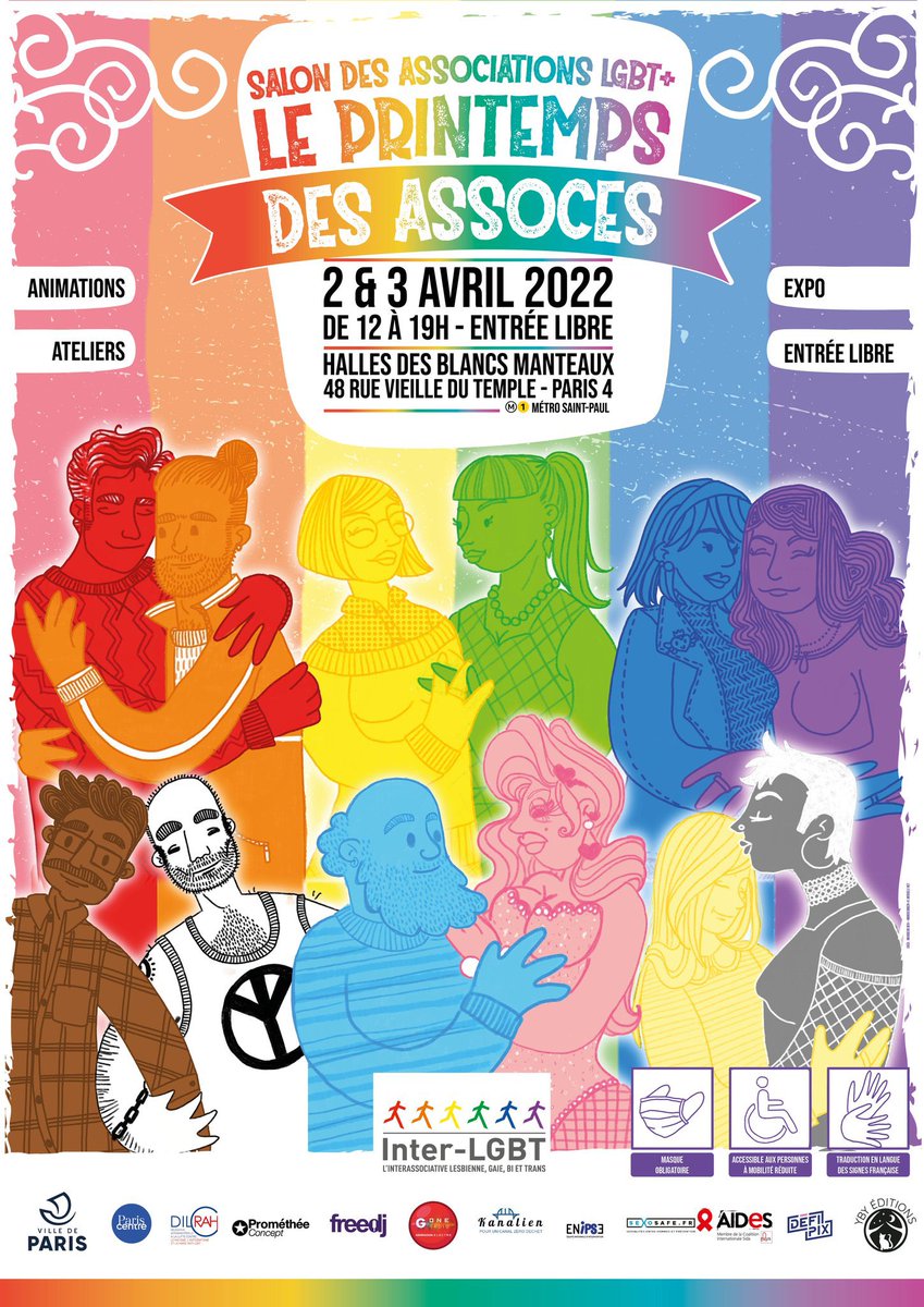 L'<a href="/InterLGBT/">Inter-LGBT</a> vient de dévoiler la très belle affiche de son prochain #PrintempsDesAssoces, le salon des associations #LGBT.

Rendez-vous les 2 et 3 avril 2022 de 12h à 19h à la Halle des Blancs Manteaux à #ParisCentre 🏳️‍🌈🏳️‍⚧️