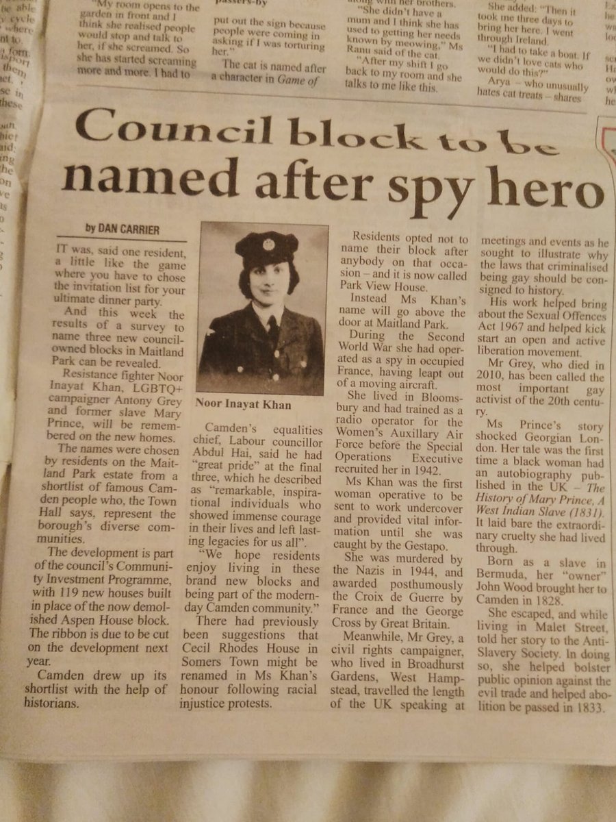 shrabanibasu_'s tweet photo. Housing block in #Camden to be named after #WWII heroine #NoorInayatKhan #SpyPrincess @birdlanguage @TheHistoryPress @CamdenCouncil Thank you to the residents for voting for her. https://t.co/6jCQ8fv17A