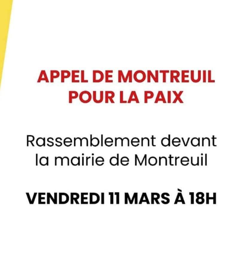 PCF_Montreuil's tweet photo. A Montreuil aussi, exigeons la paix, rendez-vous à 18h devant la Mairie aux côtés des associations pour la paix ! https://t.co/YXozLNsrQR