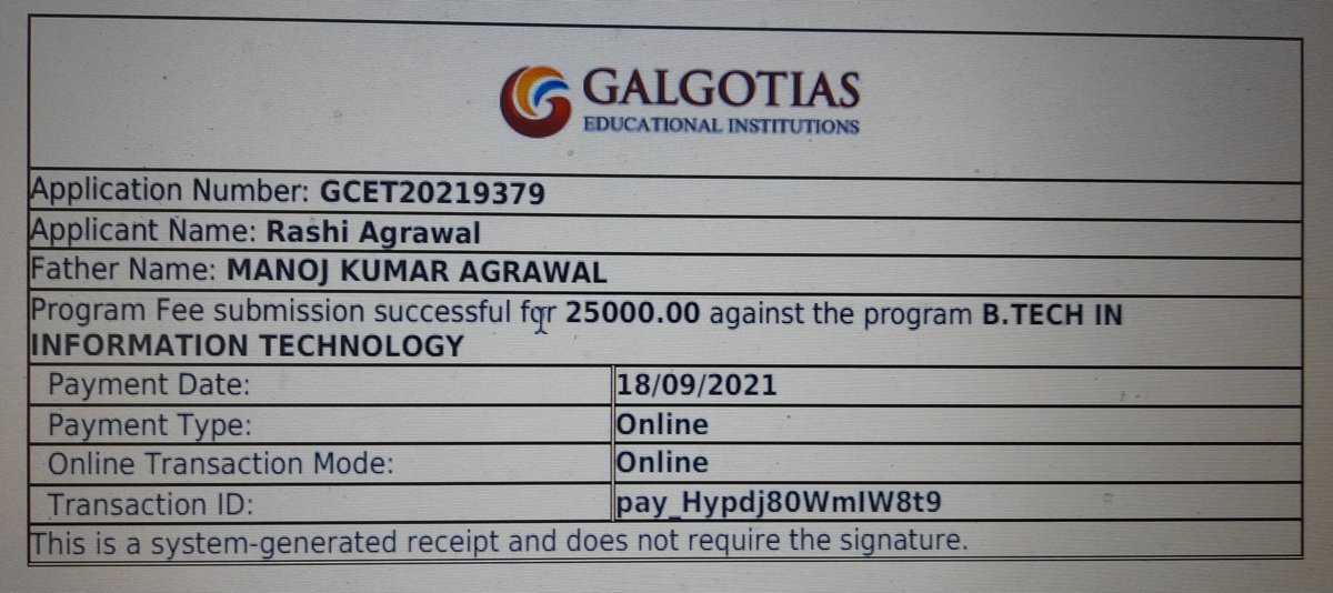 Samarth666633's tweet photo. @Galgotiagcet @GalgotiasUni @EduMinOfIndia @galgotias @CMOfficeUP @drdwivedisatish @UPGovt @AKTU_Lucknow
I deposited 25k for admission (refundable) Mnagement Quota,but not got admission_amount not refund since 6 months.I wrote 3-4 mails and several calls to Galgotia..No Response https://t.co/UtXRcQODSR