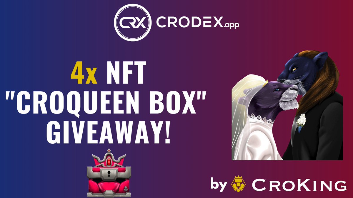 crodexapp's tweet image. To celebrate the Royal Wedding on March 16th, we are #givingaway 4x #CROQUEEN NFT Mystery Box!🥂🎉

To enter #NFTGiveaway 🦁
1️⃣ Follow @crodexapp &amp;amp; @CroKingOfficial
2️⃣ Like &amp;amp; RT
3️⃣ Tag 3 friends

Minting of #NFTs will take place on March 14, 7pm UTC!🚀

⏳Giveaway ends in 72 hrs!