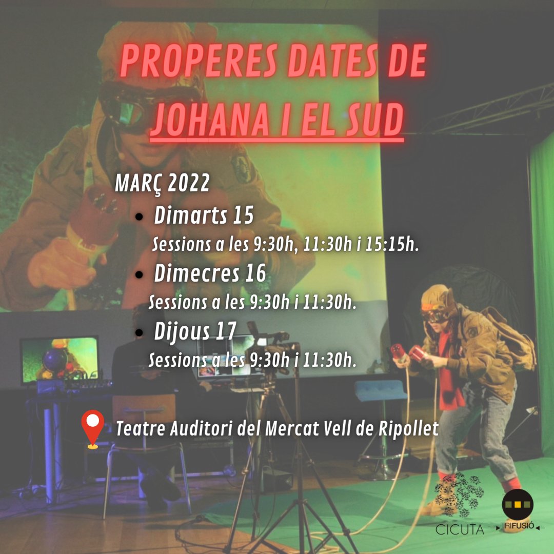 trifusio's tweet photo. EP! La Johana torna a voltar per Catalunya!🛫

🎭La setmana que ve la tindrem a Ripollet, al Teatre Auditori per la campanya escolar "Anem al Teatre" de l'@ajripollet 

Teniu més informació d'aquest espectacle de @cicu7a a: https://t.co/b49bewOVnk
#teatreescolar #Johanaielsud https://t.co/dLsMaabrRL