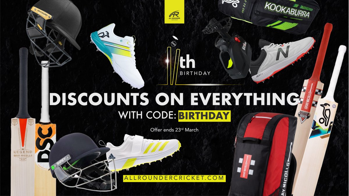 🏏 Get ready for the new season with an All Rounder birthday discount!

🎈We've turned 11 and are offering a DISCOUNT OFF EVERYTHING to celebrate!

🎂 Enter code BIRTHDAY at checkout

allroundercricket.com